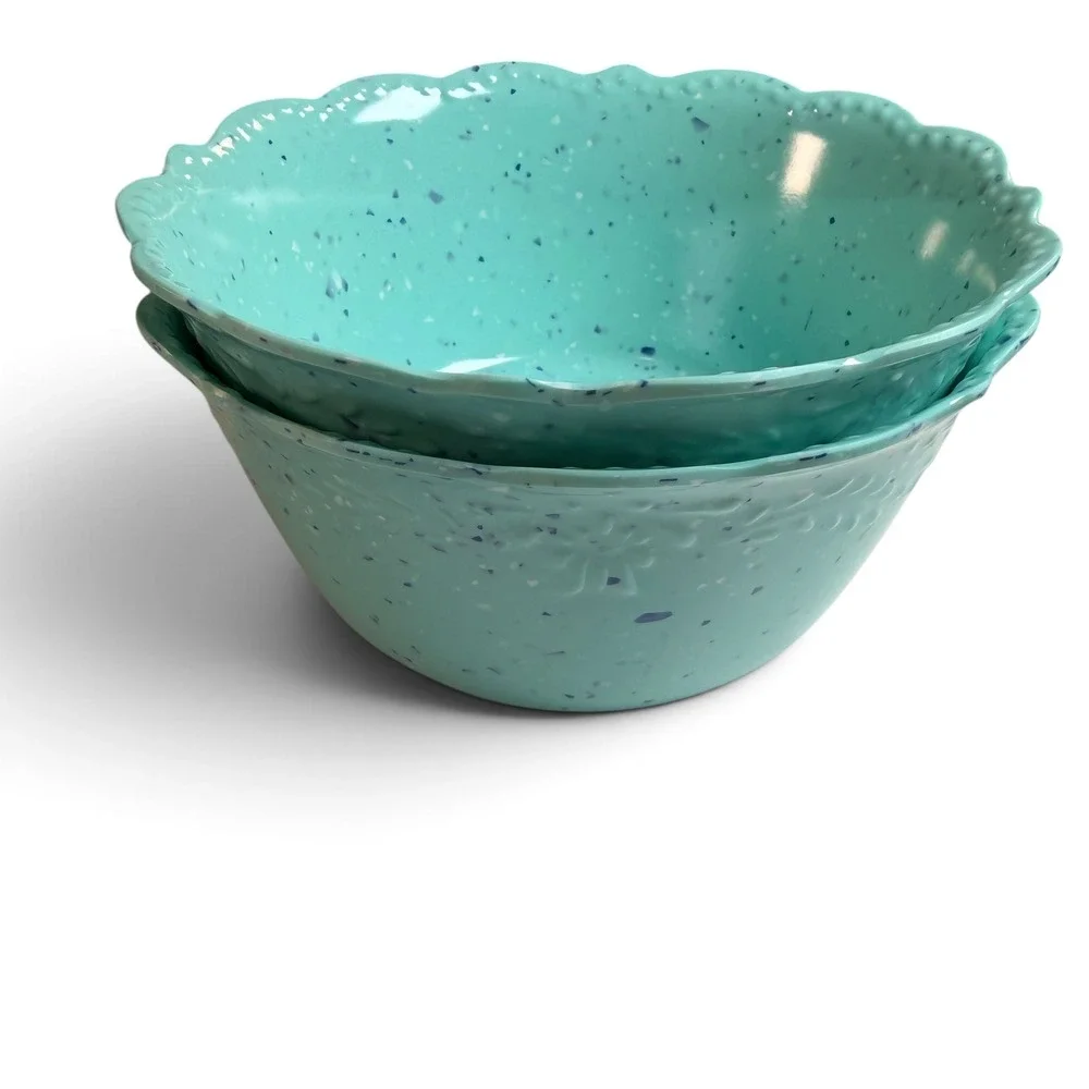 The Pioneer Woman Melamine Cereal Bowls Set of 2 Turquoise Confetti Scalloped 6